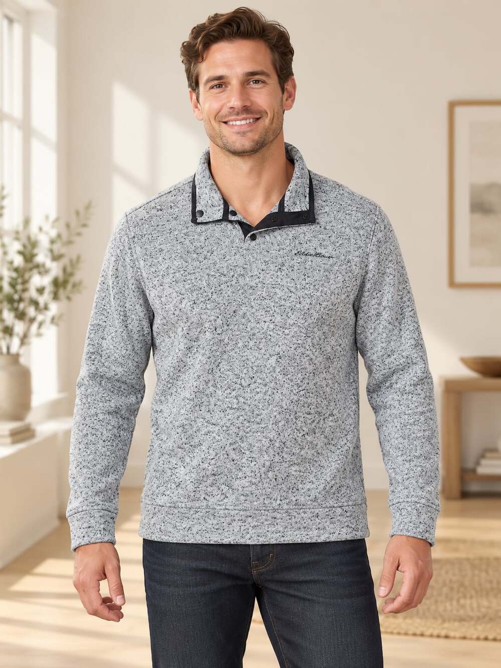 Eddie Bauer Radiator Fleece Snap Mock Pullover Gray Men’s M Sweater